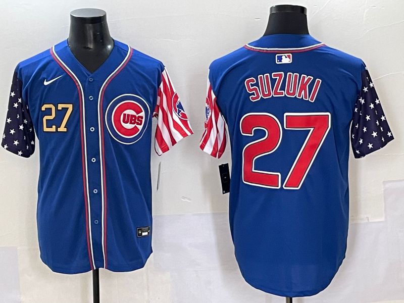 Men 2025 Chicago Cubs #27 Suzuki Blue National Flags Nike MLB Jersey style 4->chicago cubs->MLB Jersey